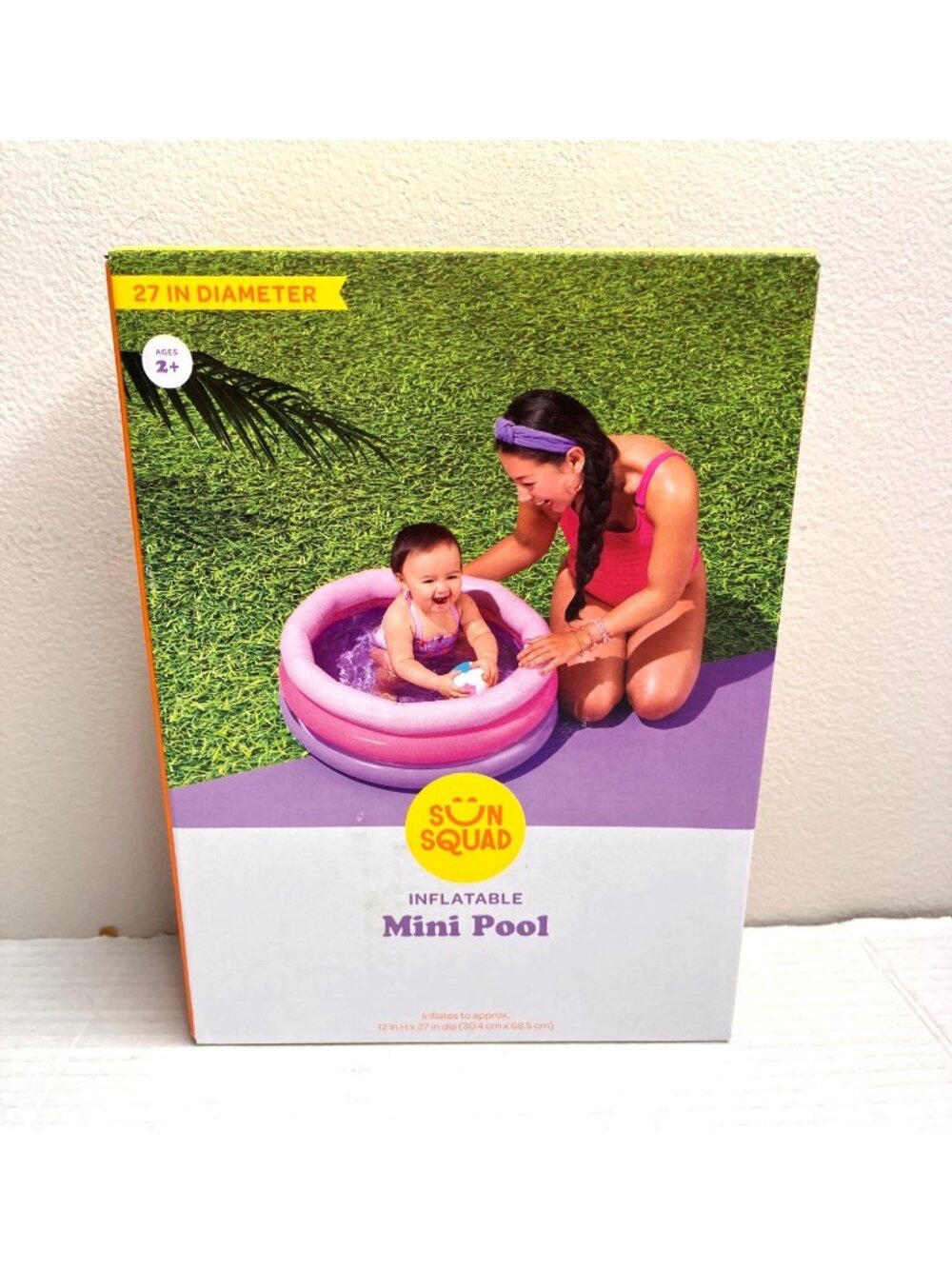 3 Ring Small Oval Round Kiddie Toddler Inflatable Pool 27in Pink Purple New